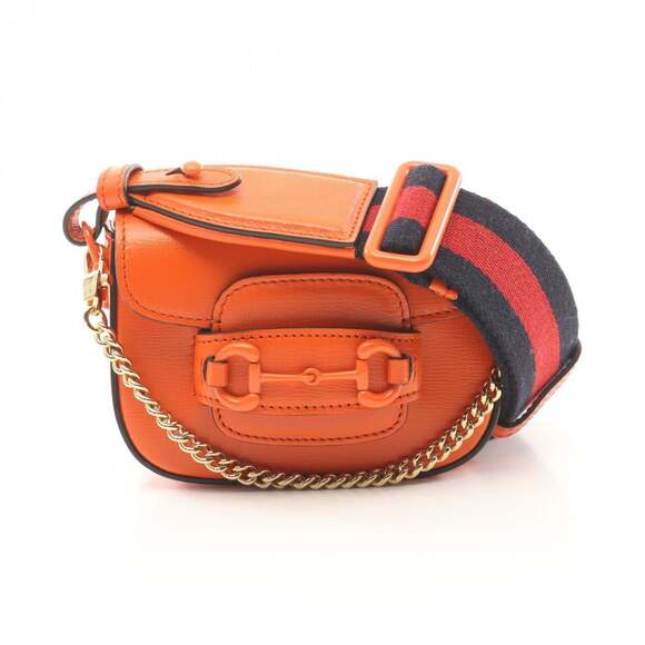 GUCCI Authentic Orange Leather Horsebit Shoulder Bag - Picture 2 of 6